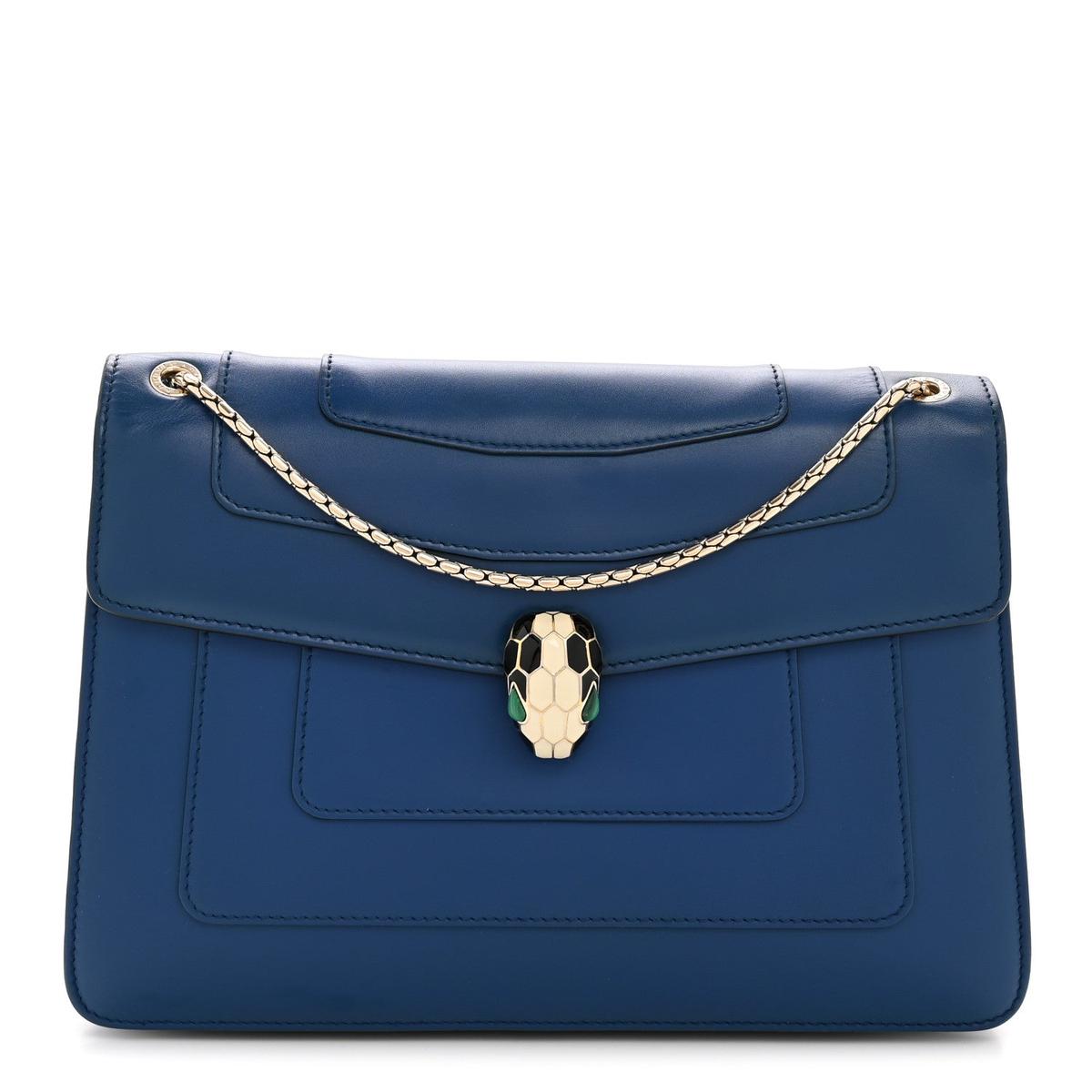Front view of Bvlgari Serpenti Forever shoulder bag in navy calfskin