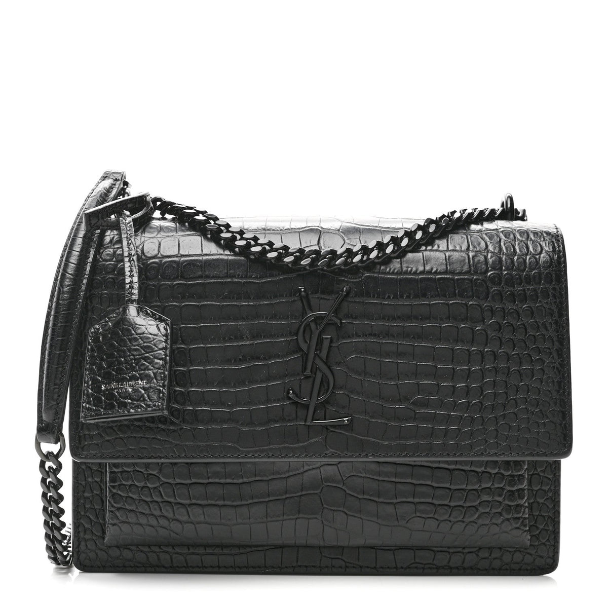 Saint Laurent Calfskin Crocodile Embossed Medium Monochrome Monogram Sunset Black
