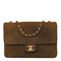 Chanel Suede Quilted Medium Single Flap Brown