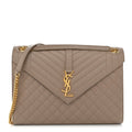 Saint Laurent Grain De Poudre Mixed Matelasse Large Triquilt Monogram Satchel Nude Powder
