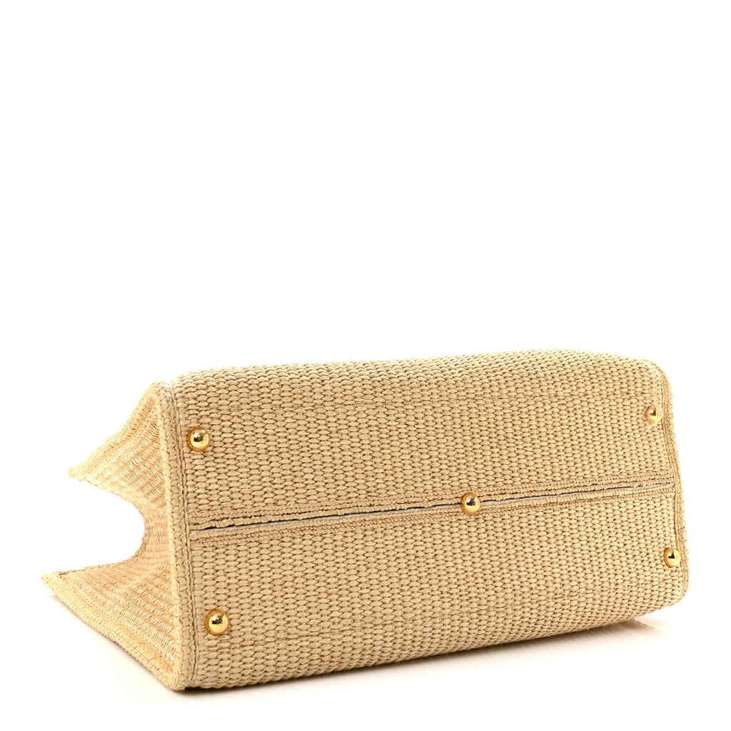 Fendi Straw Vitello King Plexiglass Woven Medium Fendi Sunshine Shopper Tote Natural Black