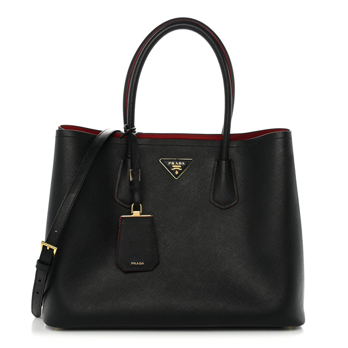 Prada Saffiano Cuir Large Double Bag Black Fuoco