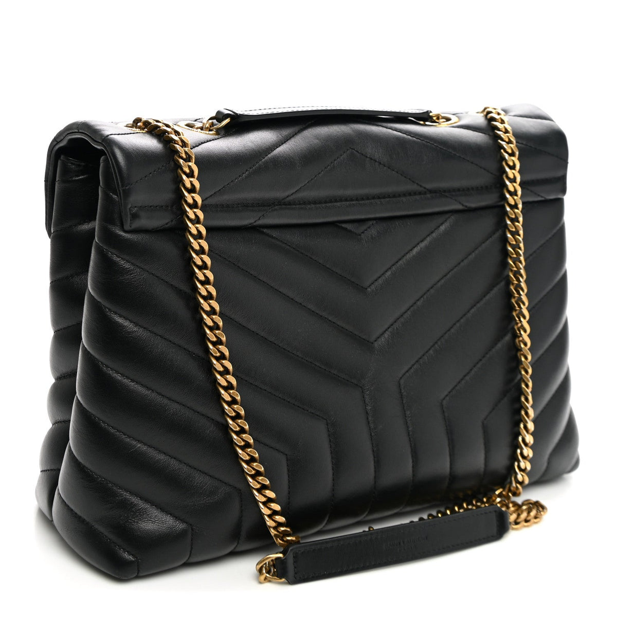 Saint Laurent Calfskin Y Quilted Monogram Medium Loulou Chain Satchel Black
