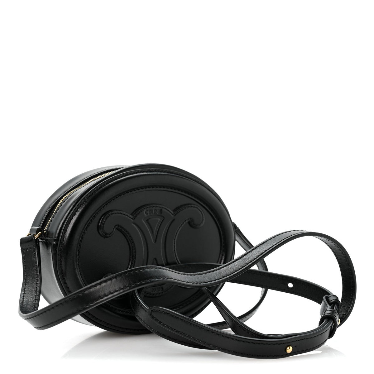 Celine Smooth Calfskin Cuir Small Triomphe Oval Crossbody Purse Black