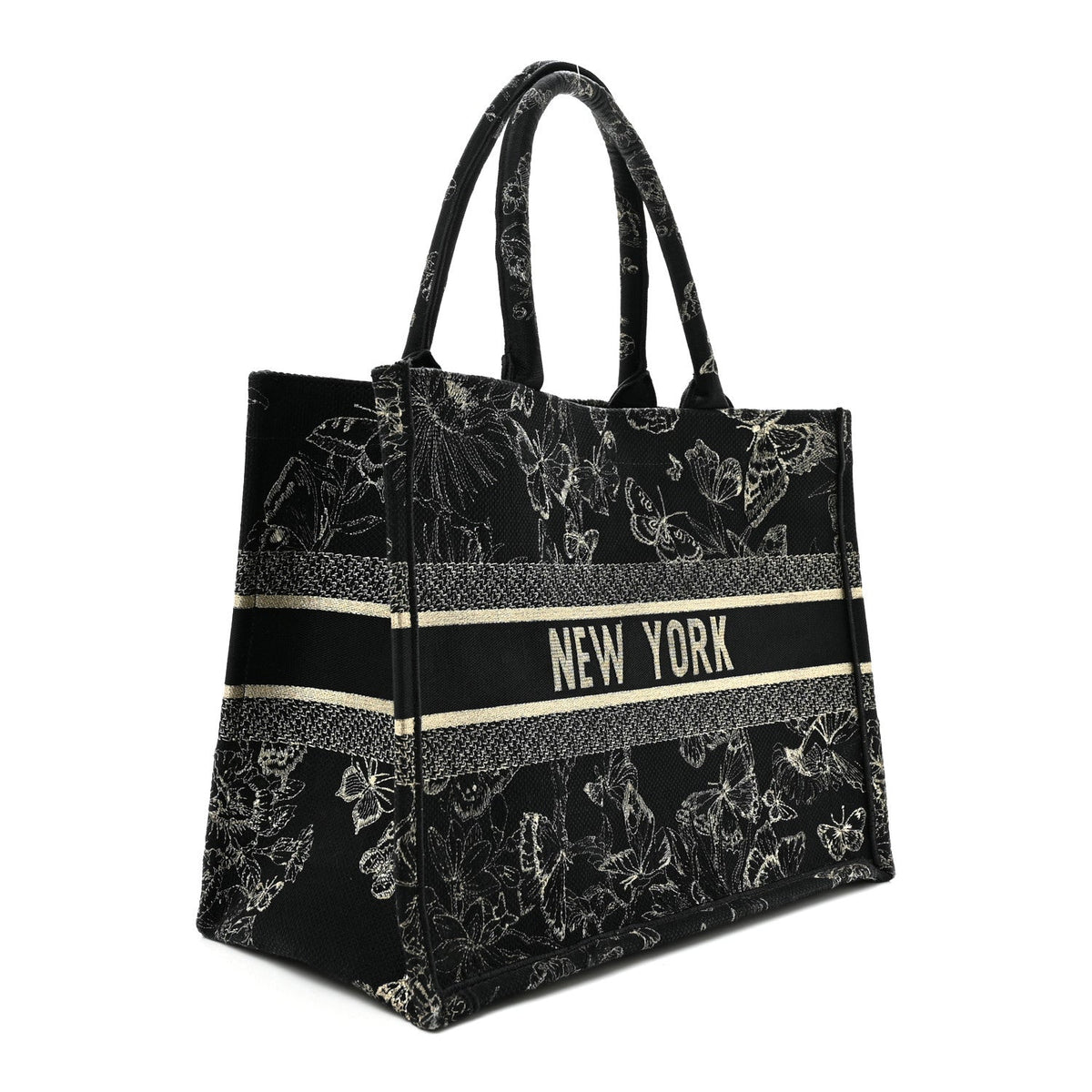 Dior Canvas Embroidered Medium New York Butterfly Book Tote Black