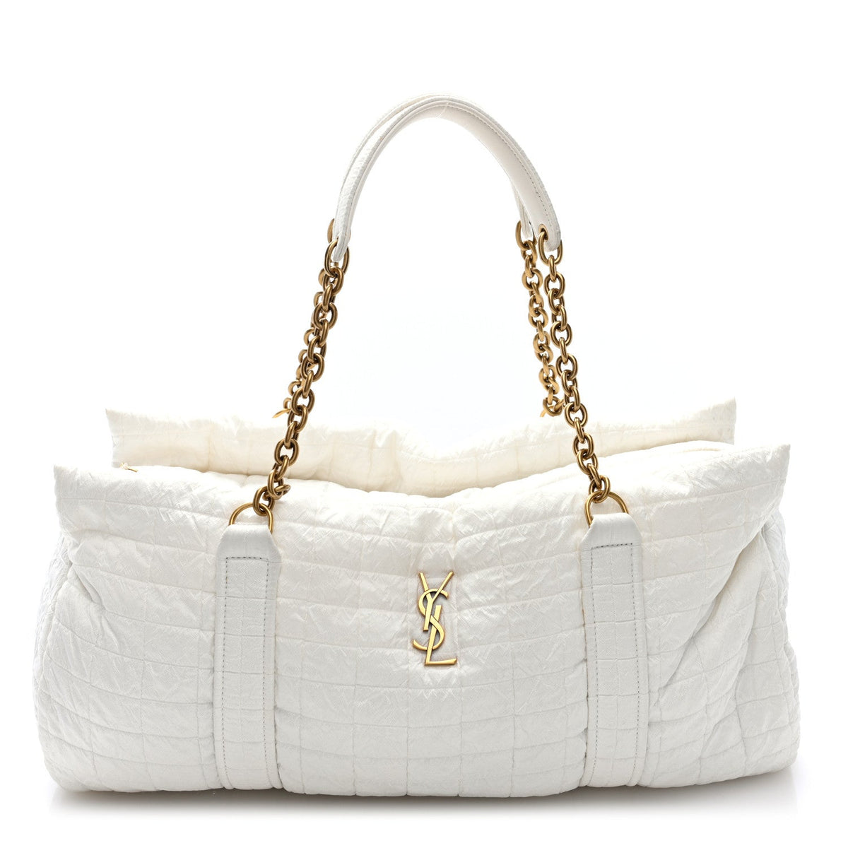 Saint Laurent Nylon Gloria Quilted Travel Bag Milky White