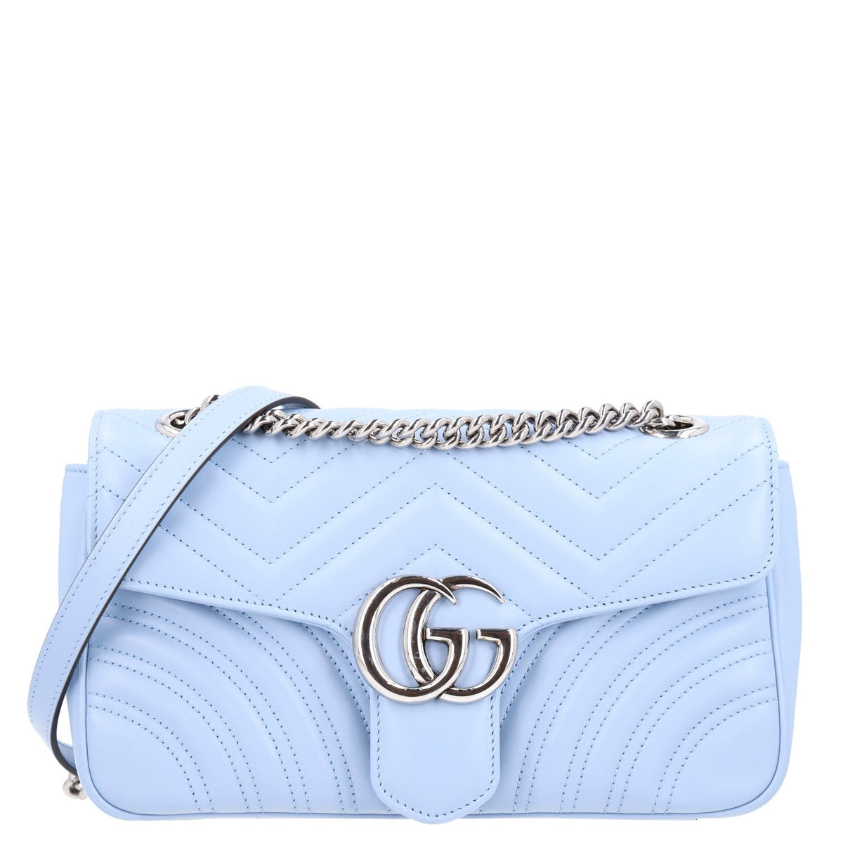 Gucci Calfskin Matelasse Small GG Marmont Shoulder Bag Porcelain Light Blue