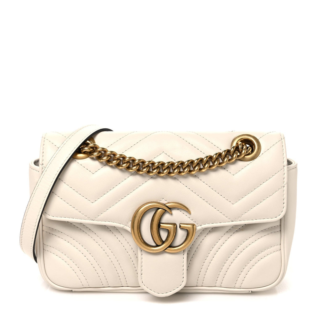 Gucci Calfskin Matelasse Mini GG Marmont Shoulder Bag White