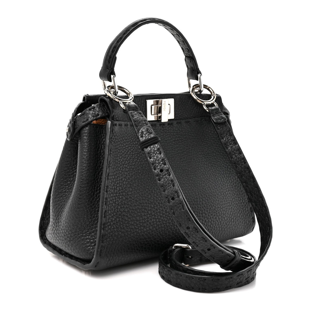 Fendi Cuoio Romano Selleria Bi-Color Mini Peekaboo Iconic Satchel Black Mou
