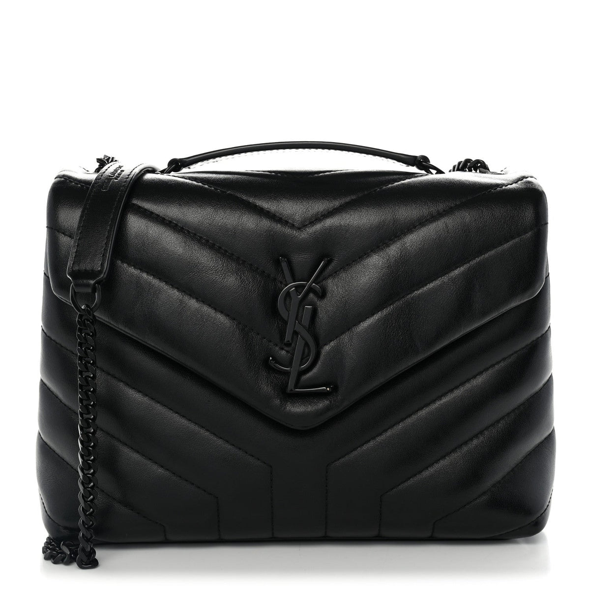 Saint Laurent Calfskin Y Quilted Monogram Monochrome Small Loulou Chain Satchel Black