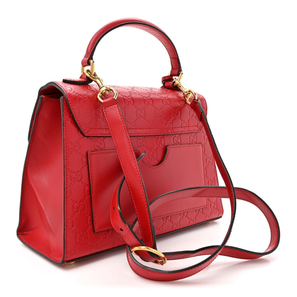Gucci Guccissima Signature Small Padlock Top Handle Bag Hibiscus Red