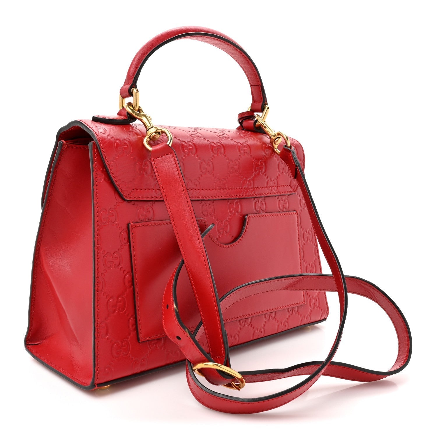 Gucci Guccissima Signature Small Padlock Top Handle Bag Hibiscus Red