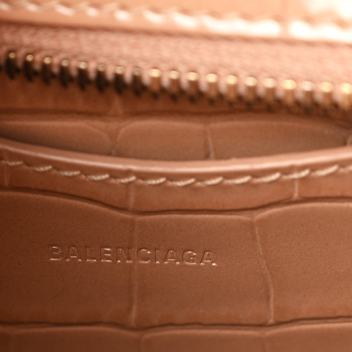 Balenciaga Shiny Supple Calfskin Crocodile Embossed Neo Classic Gold Hardware Mini City Nude Beige