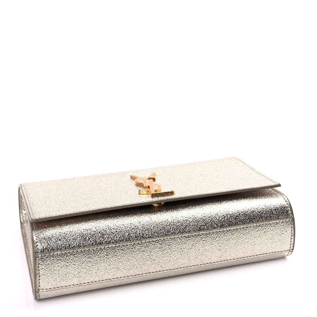 Saint Laurent Metallic Calfskin Medium Classic Monogram Kate Satchel Pale Gold
