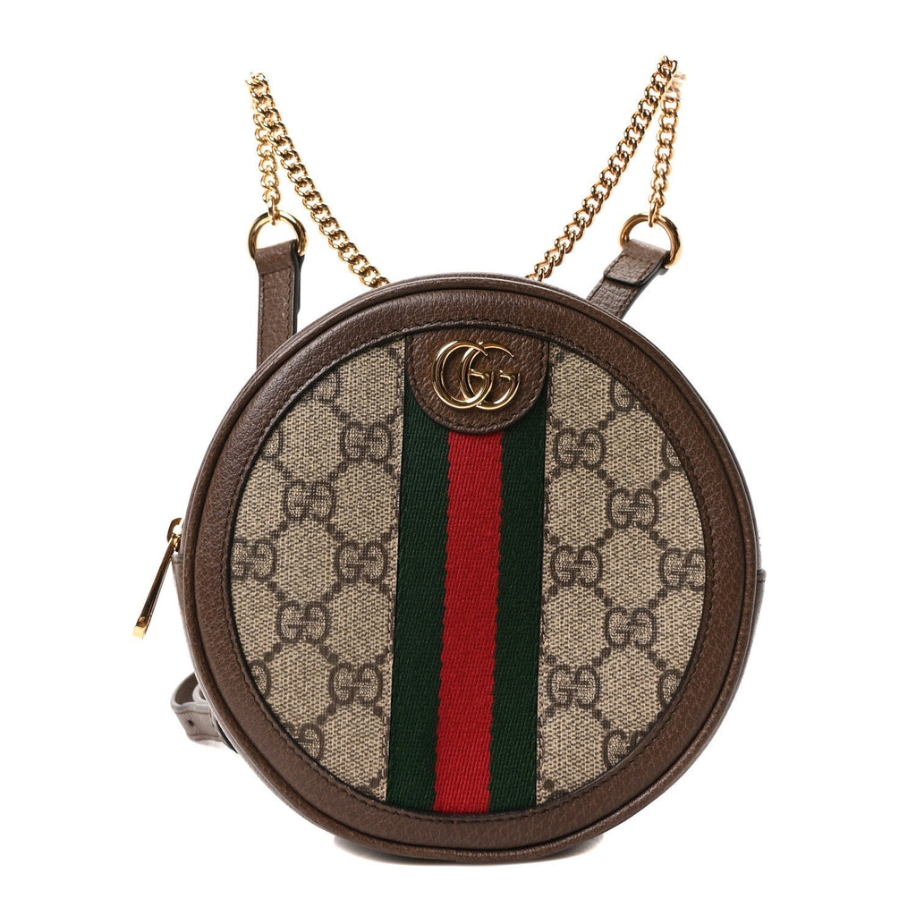 Gucci GG Supreme Monogram Web Mini Ophidia Round Backpack Brown