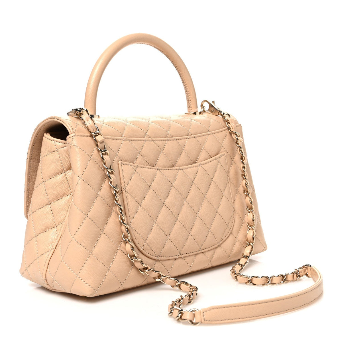 Chanel Caviar Quilted Small Coco Handle Flap Beige