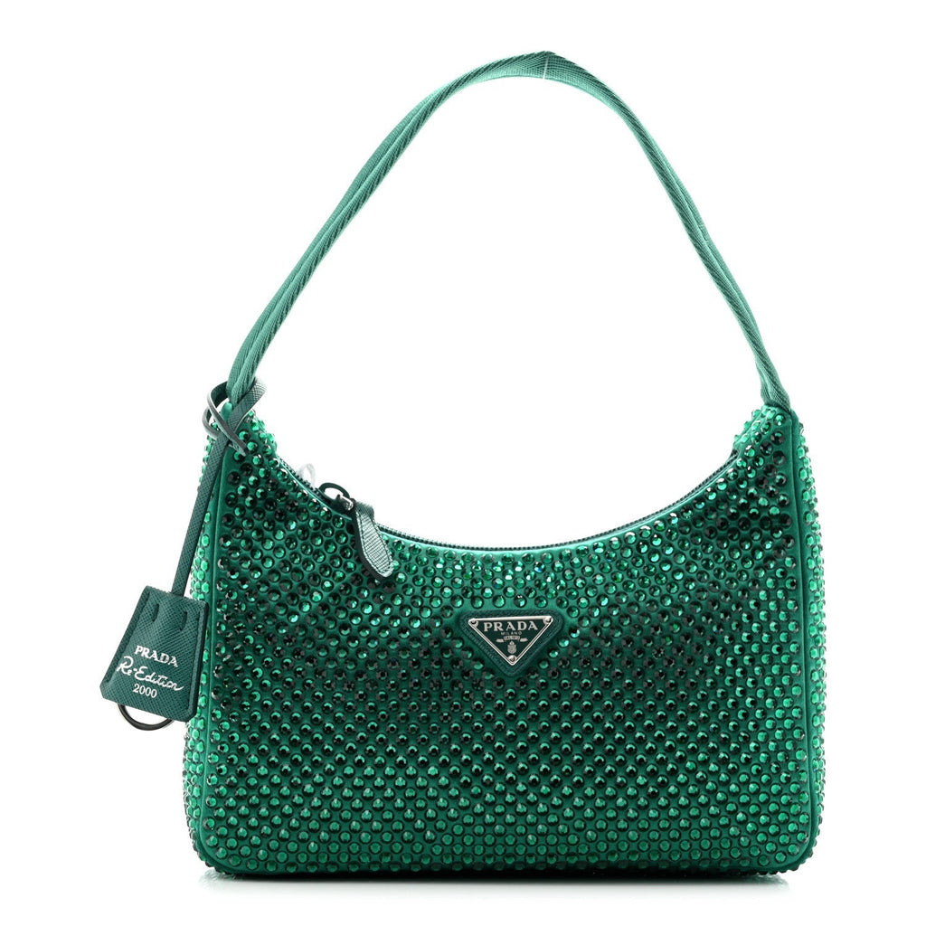 Prada Satin Crystal Mini Re-Edition 2000 Bag Mango