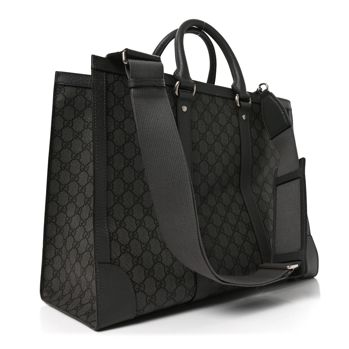Gucci GG Supreme Monogram Textured Dollar Calfskin Large Ophidia Tote Bag Grey Black Graphite Grey