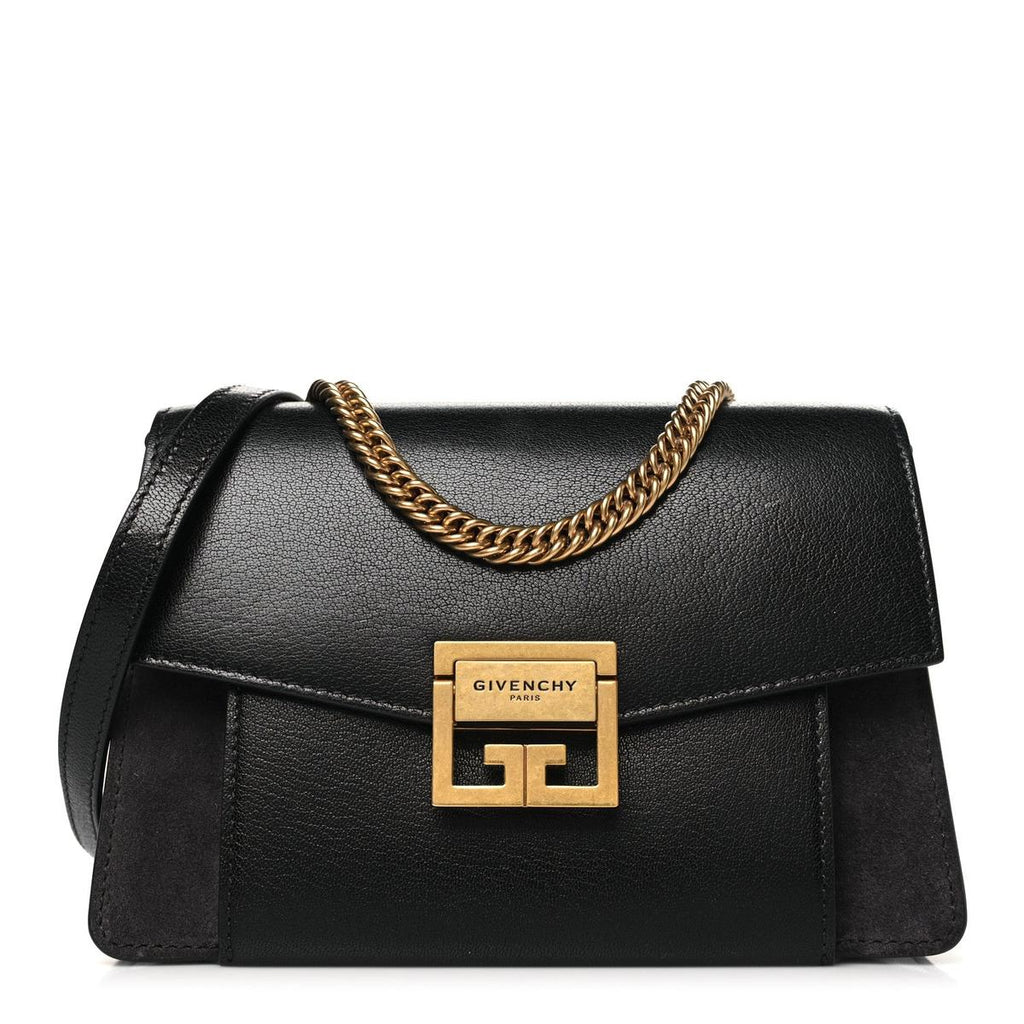 Givenchy GV3 small shoulder bag black grey suede front view