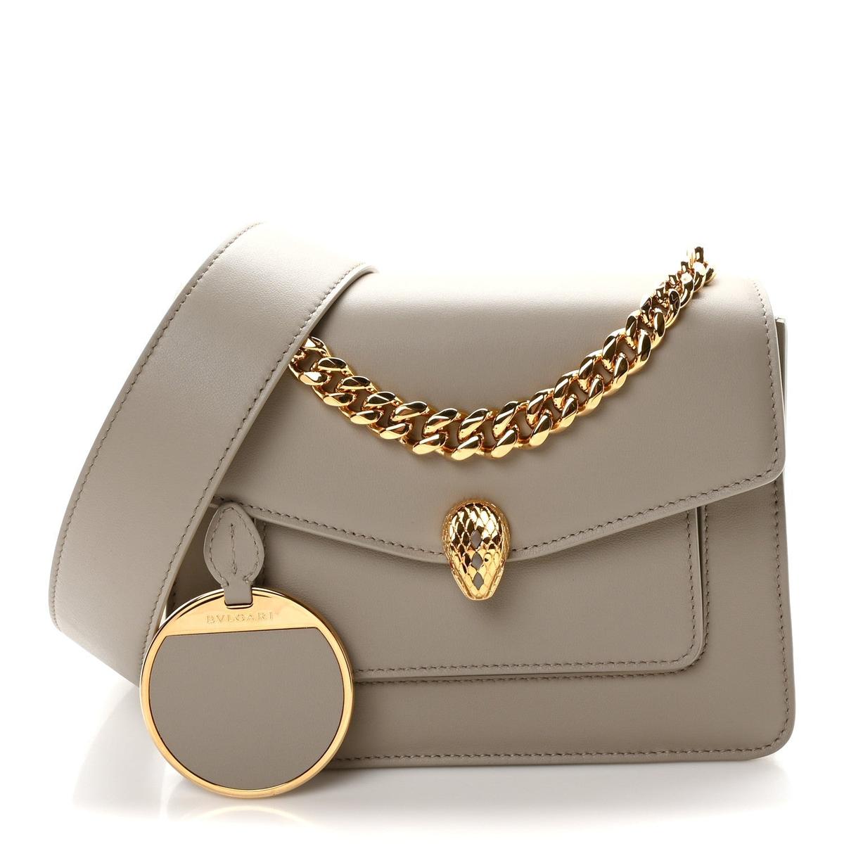 BVLGARI SERPENTI FOREVER MAXI CHAIN CROSSBODY BAG IN GREY CALFSKIN