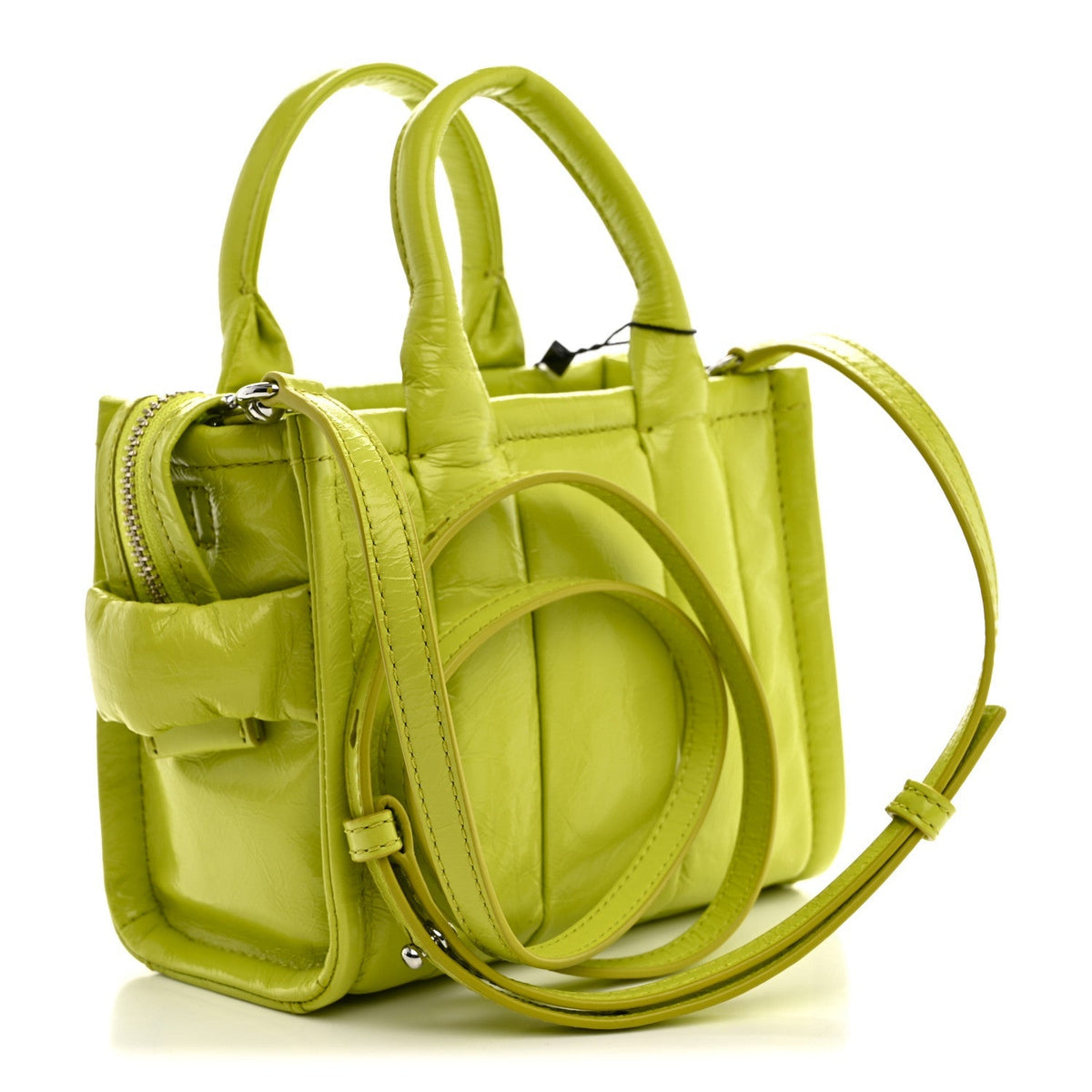 Marc Jacobs Shiny Crinkled Calfskin Mini The Tote Bag Acid Lime