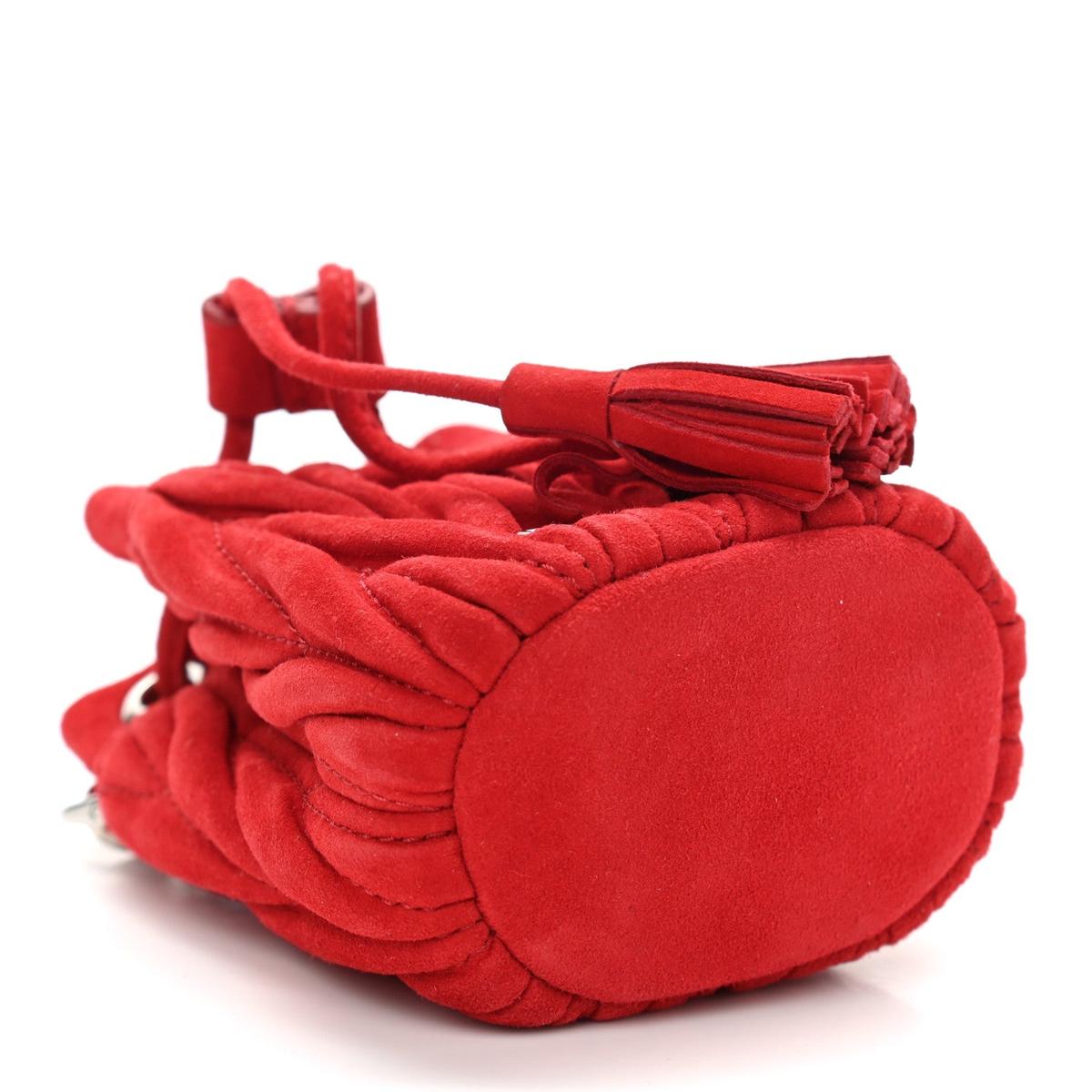Miu Miu Suede Matelasse Mini Bucket Bag Cherry Red - Bottom View