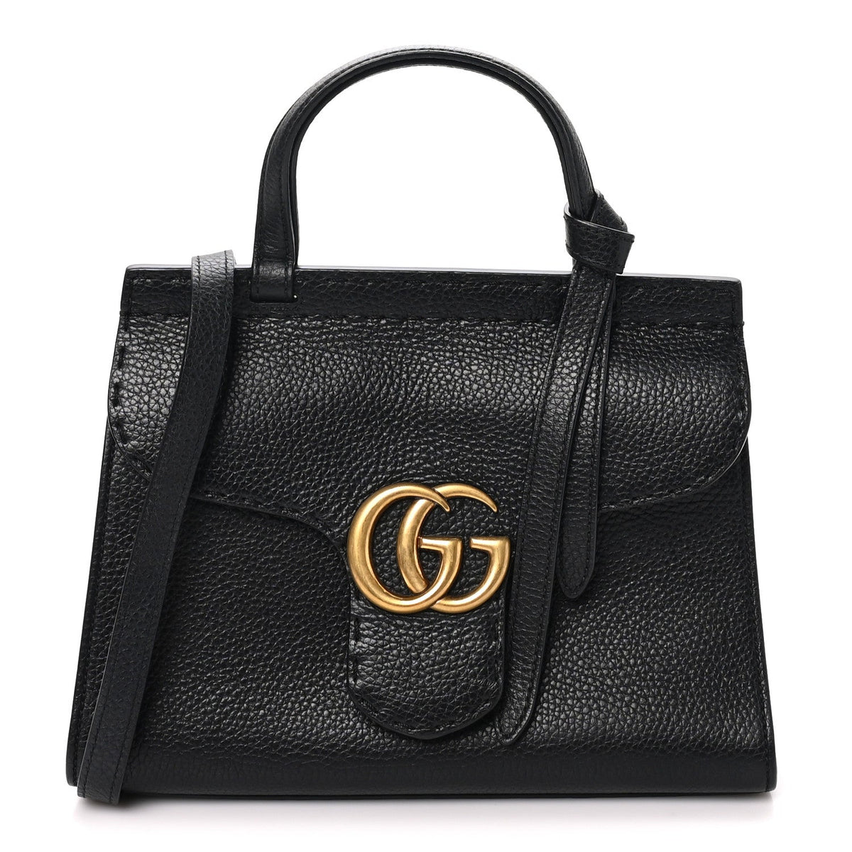 Gucci Calfskin Small GG Marmont Top Handle Bag Black
