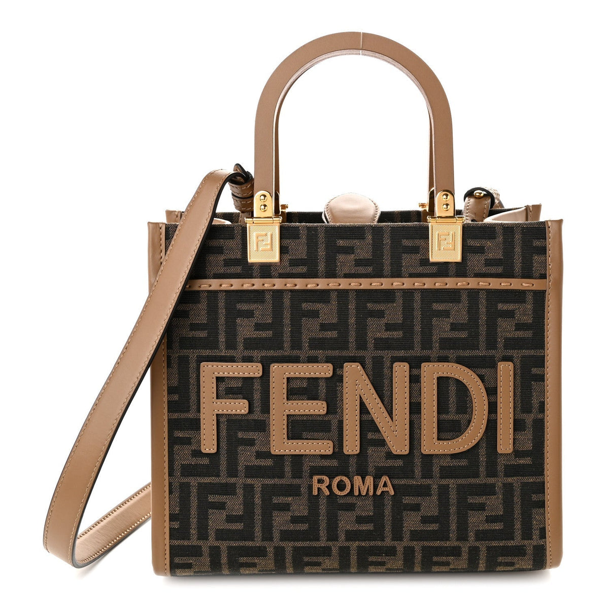 Fendi Small Sunshine Shopper Tote Tobacco Sand front view