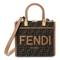 Fendi Fabric Jacquard FF 1974 Logo Small Fendi Sunshine Shopper Tote Tobacco Moro Sand