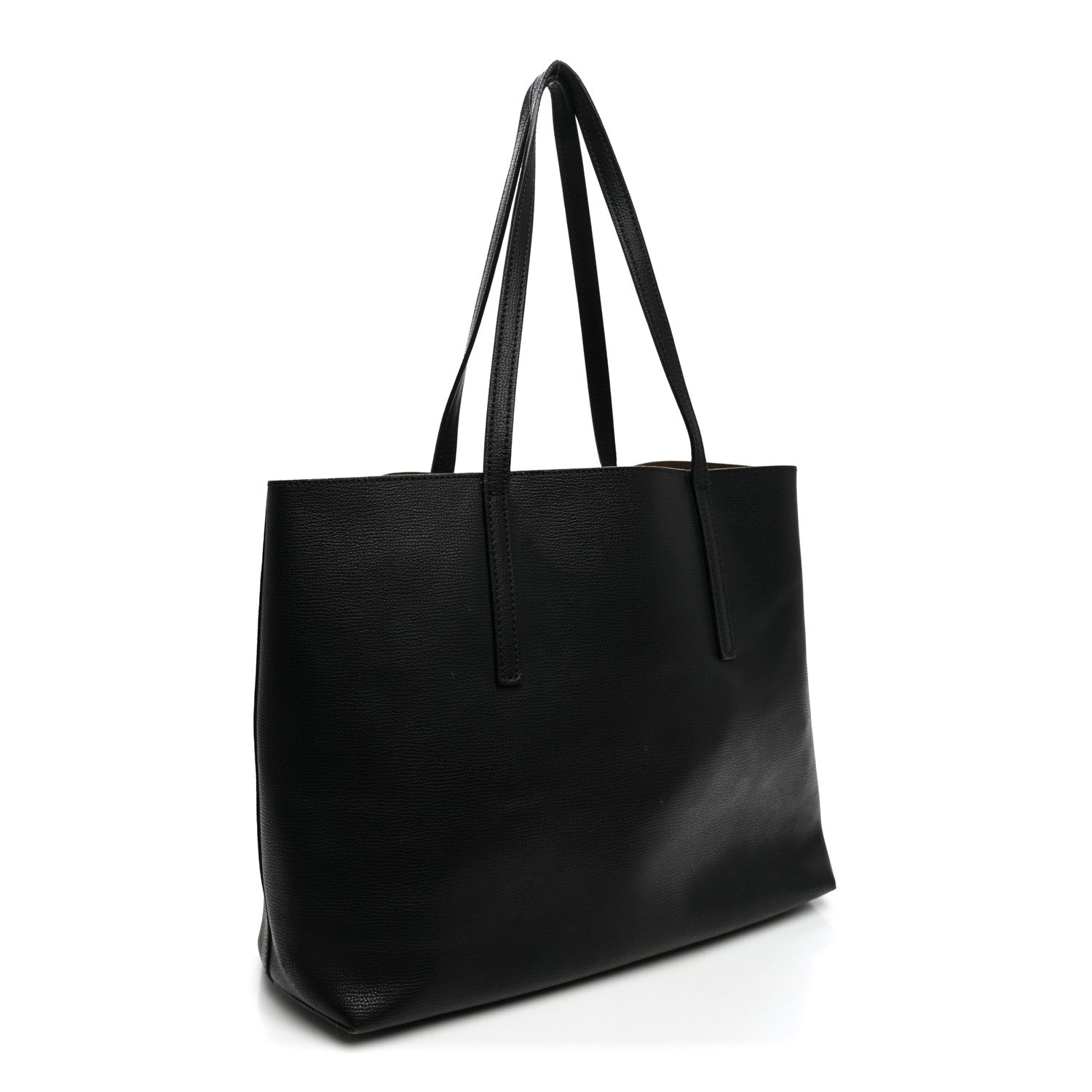 Fendi Vitello Vienna Enamel F is Fendi Shopping Tote Black Taupe