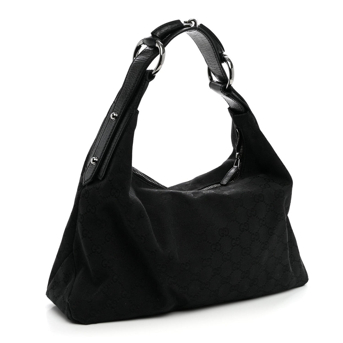 Gucci Monogram Medium Horsebit Chain Hobo Black