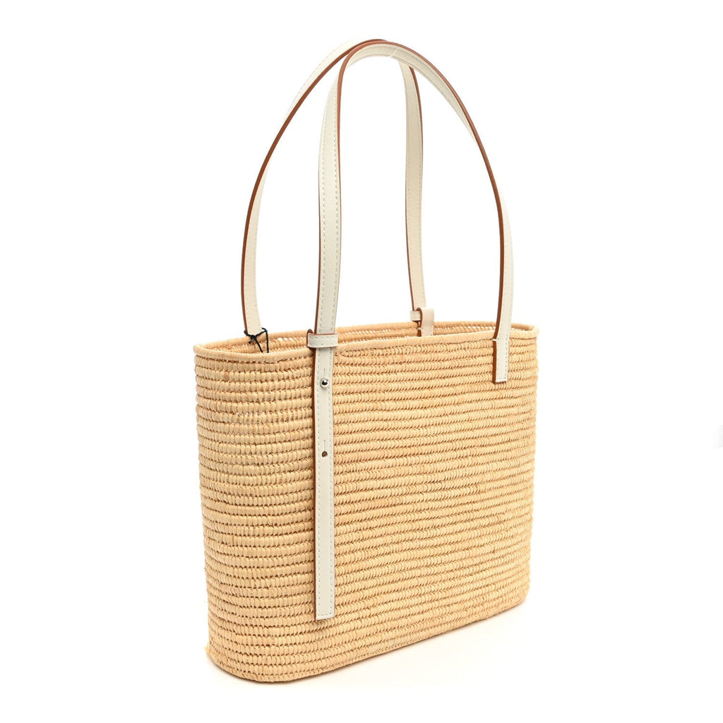 Loewe Raffia Square Small Basket Tote Bag Natural White