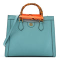 Gucci Wonka Grain Calfskin Medium Diana Tote Bag Dusty Azure Orange Fluo