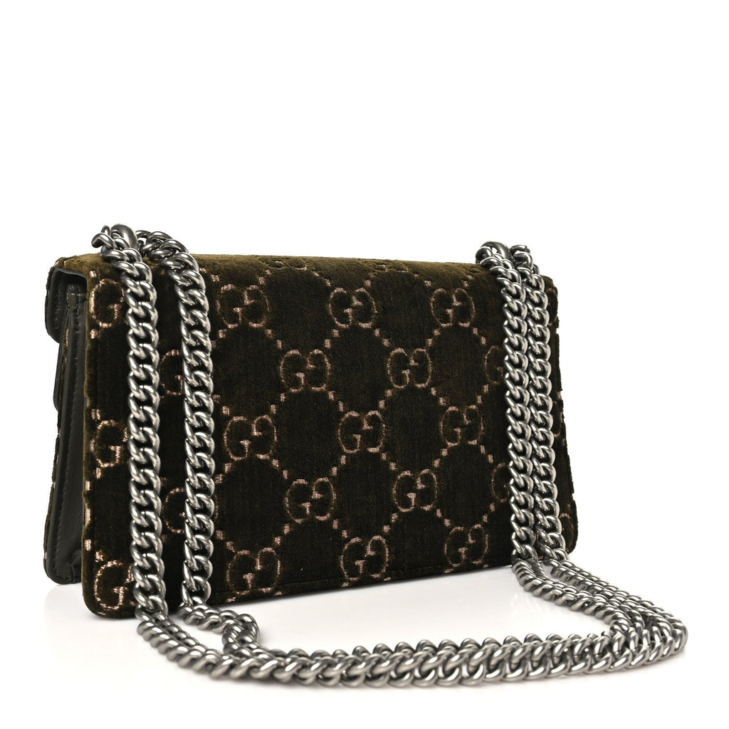 Gucci Velvet Moon Calfskin Crystal GG Monogram Small Dionysus Shoulder Bag Dark Olive Rose Gold