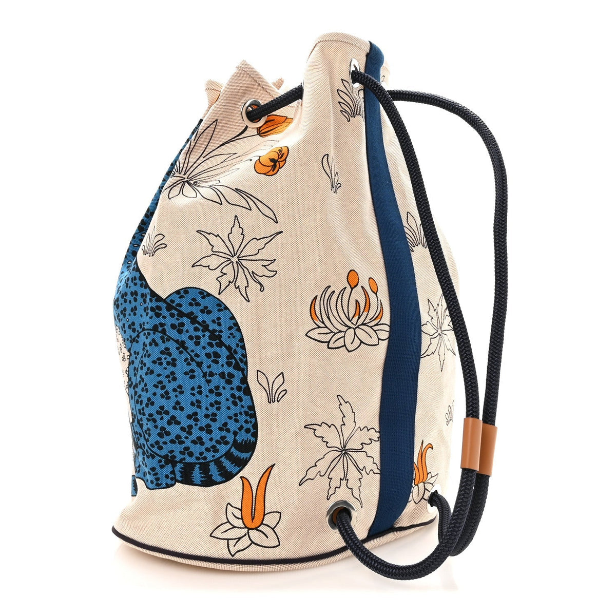 Hermès Cotton Canvas Les Leopards Tote Bag Bleu Sable