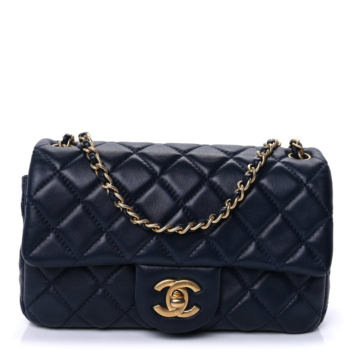 Chanel Lambskin Quilted Mini Rectangular Pearl Crush Flap Navy