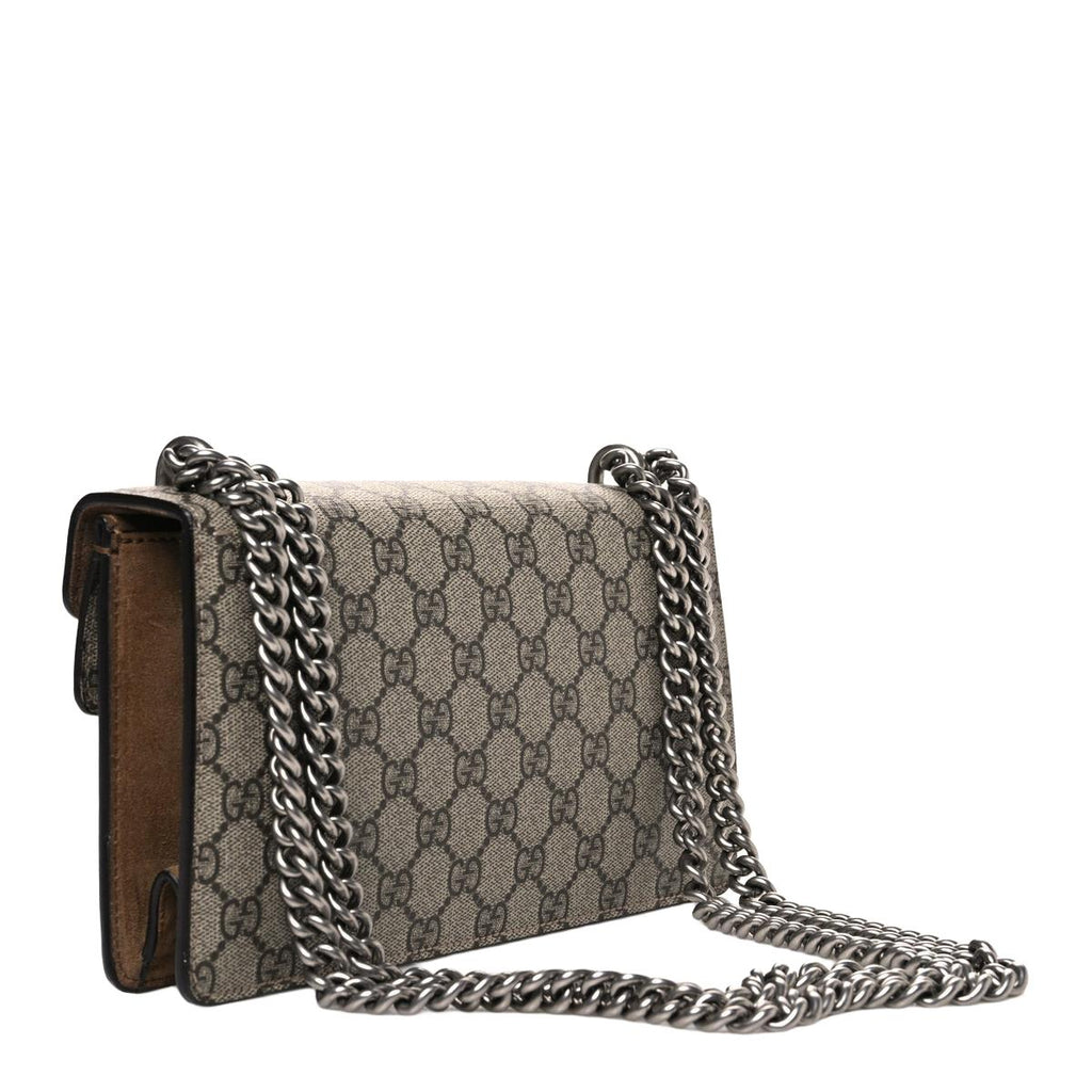 Gucci Dionysus Small GG Supreme taupe suede back view