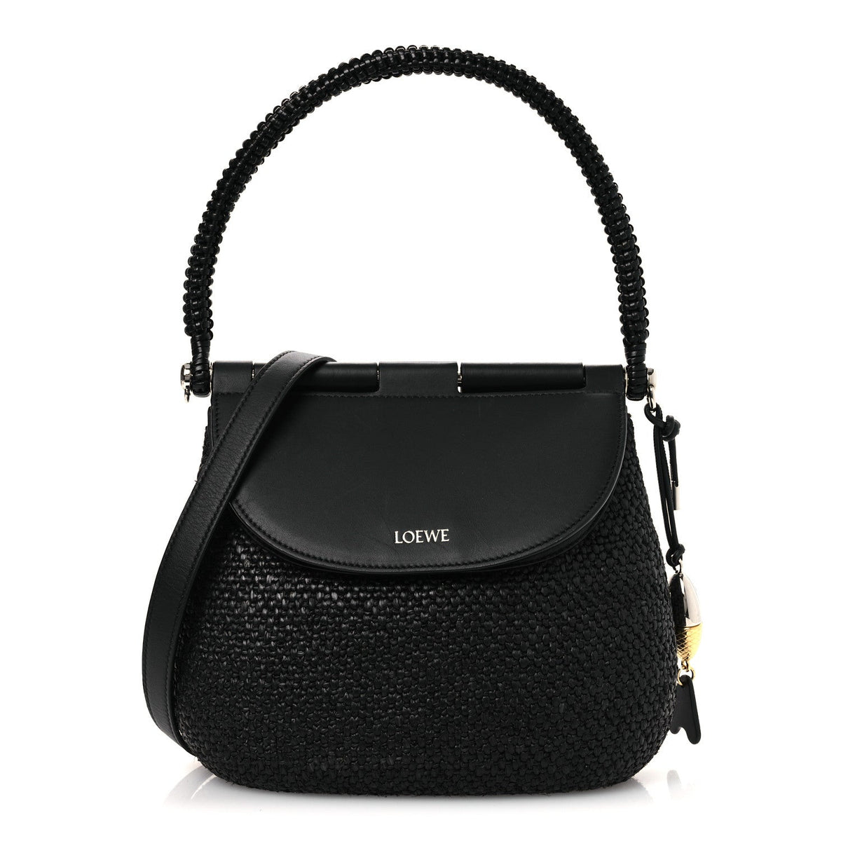 Loewe Raffia Calfskin Medium Pescador Bag Black