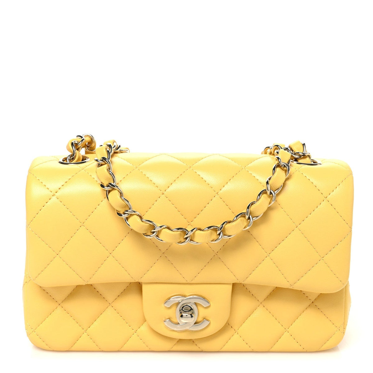 Chanel Lambskin Quilted Mini Rectangular Flap Yellow