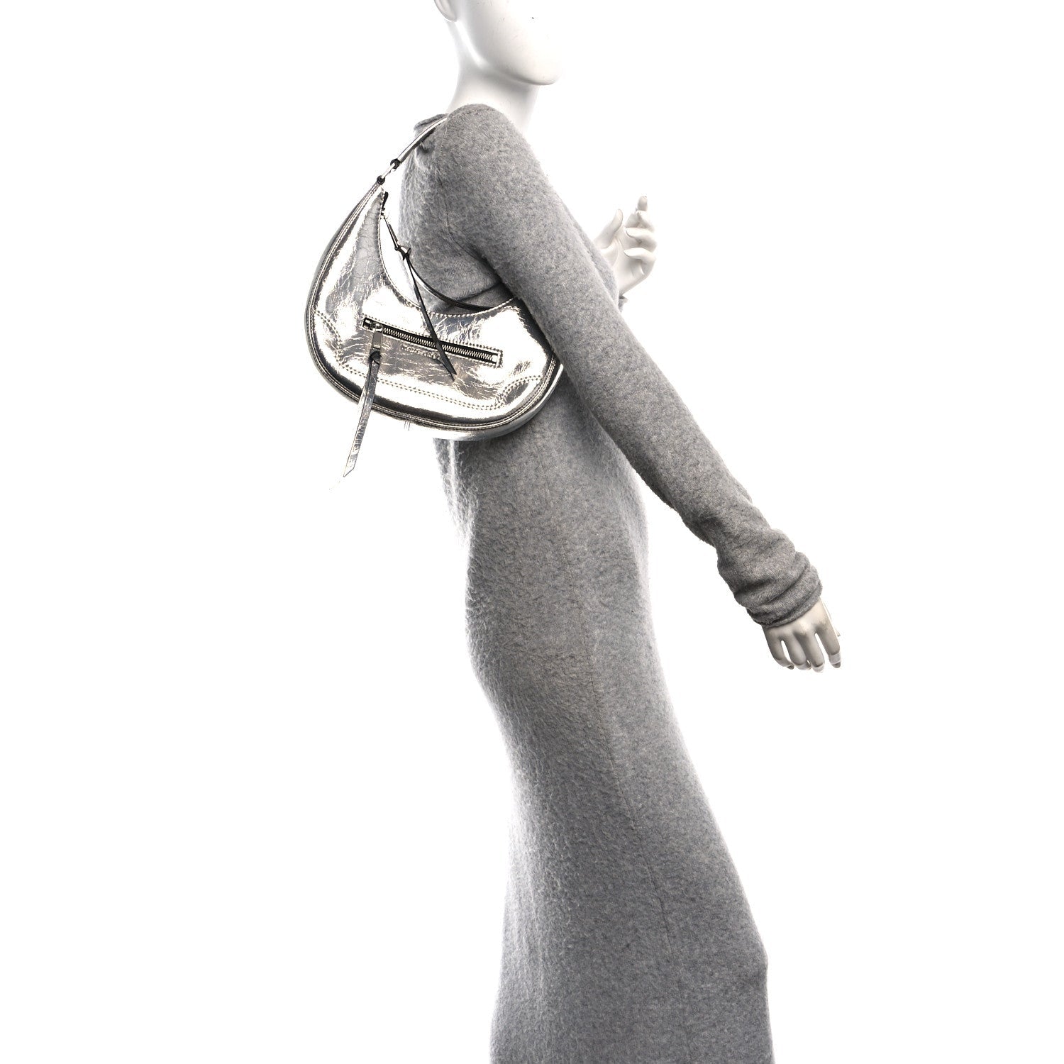 Marc Jacobs Crinkled Calfskin Cruiser Crescent Bag Silver