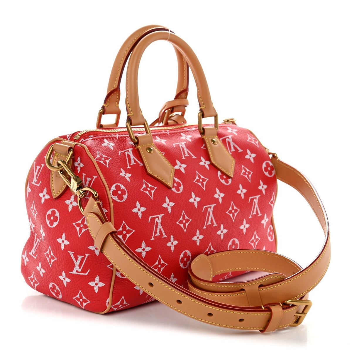 Louis Vuitton Soft Calfskin Monogram Speedy P9 Bandouliere 25 Red