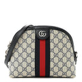 Gucci GG Supreme Monogram Textured Dollar Calfskin Web Small Ophidia Dome Shoulder Bag Beige Blue