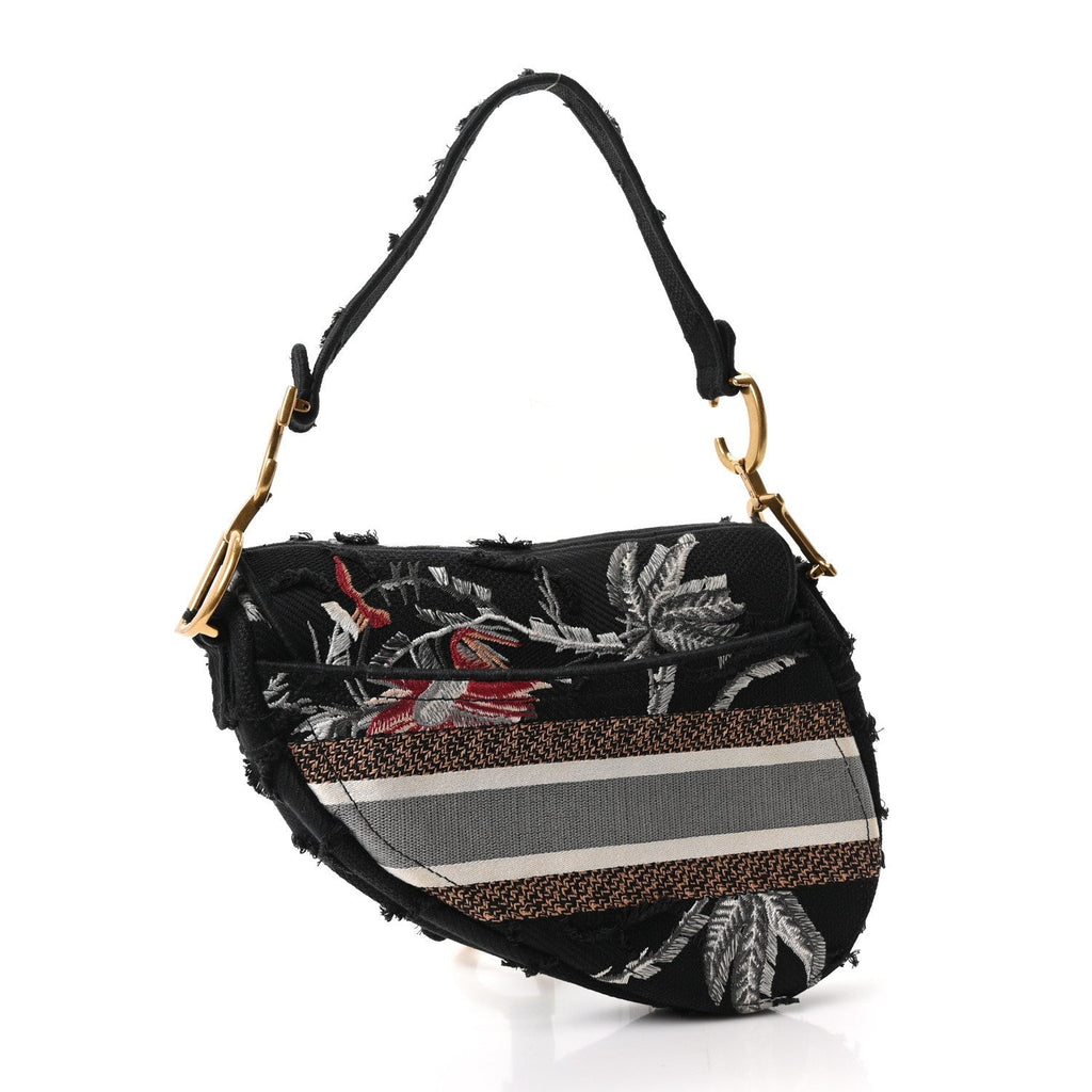 Dior Canvas Embroidered Camouflage Flowers Saddle Bag Black Multicolor
