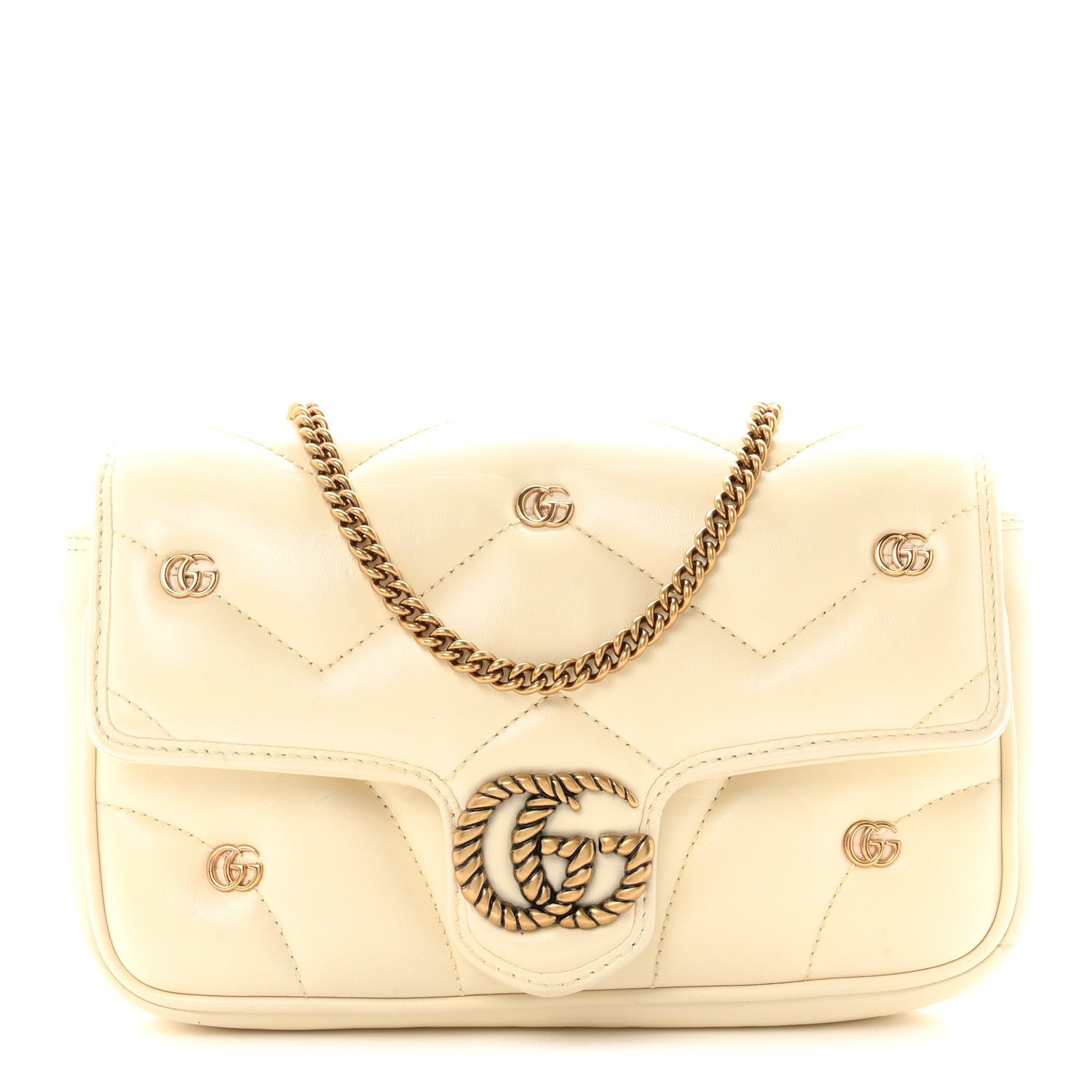 Gucci Calfskin Matelasse Double G Studs Mini Torchon GG Marmont Shoulder Bag White