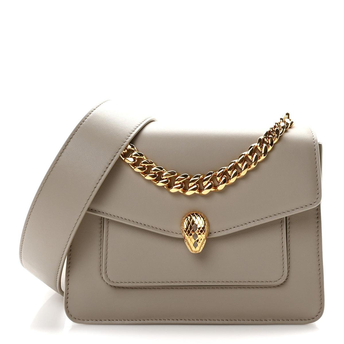 BVLGARI SERPENTI FOREVER MAXI CHAIN CROSSBODY BAG IN GREY CALFSKIN
