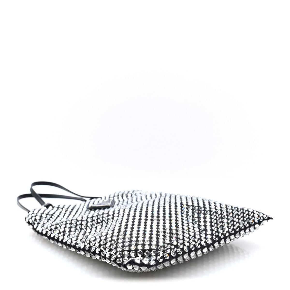 Prada Satin Crystal Metal Triangle Logo Chain Crossbody Handbag Cristal