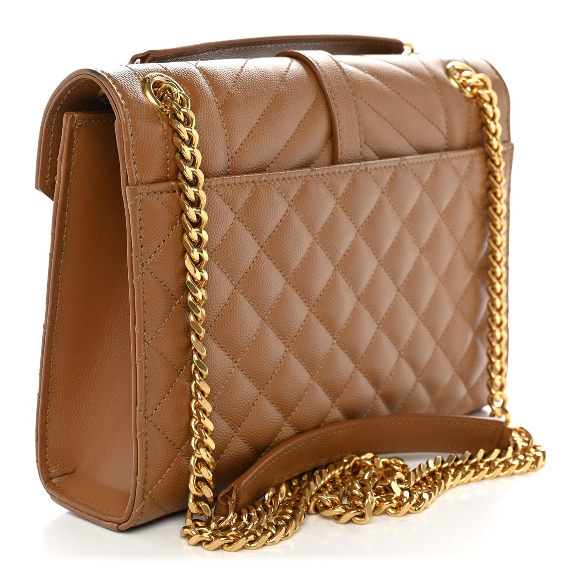 Saint Laurent Grain De Poudre Textured Mixed Matelasse Medium Triquilt Monogram Satchel Dark Cork