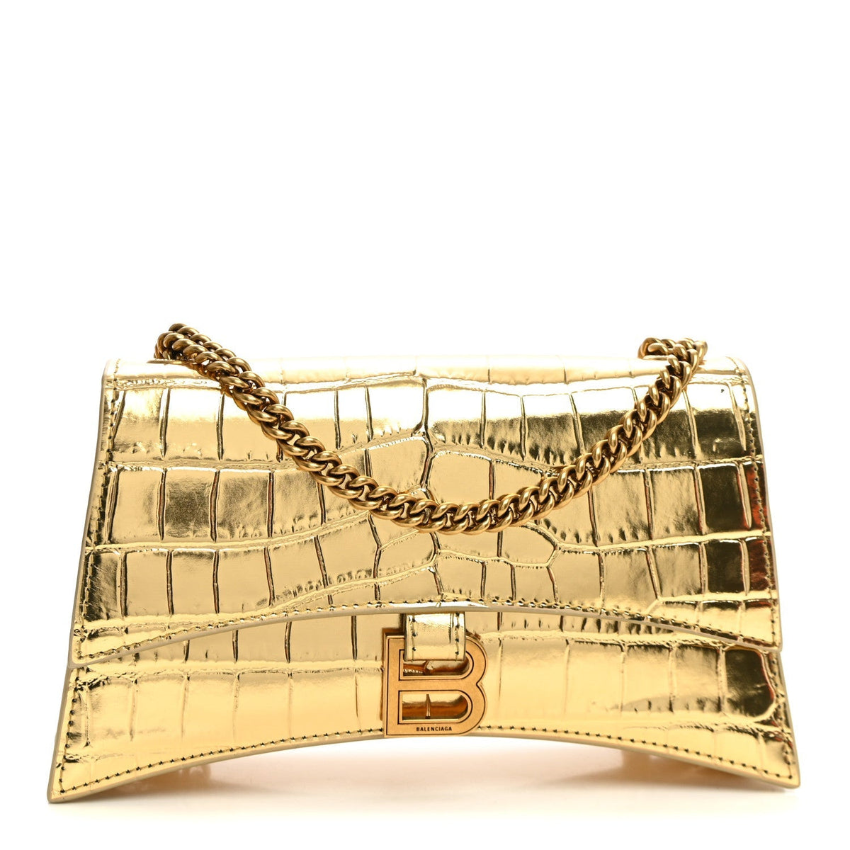 Balenciaga Metallic Supple Calfskin Crocodile XS Crush Chain Bag Gold
