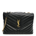 Saint Laurent Calfskin Y Quilted Monogram Medium Loulou Chain Satchel Black