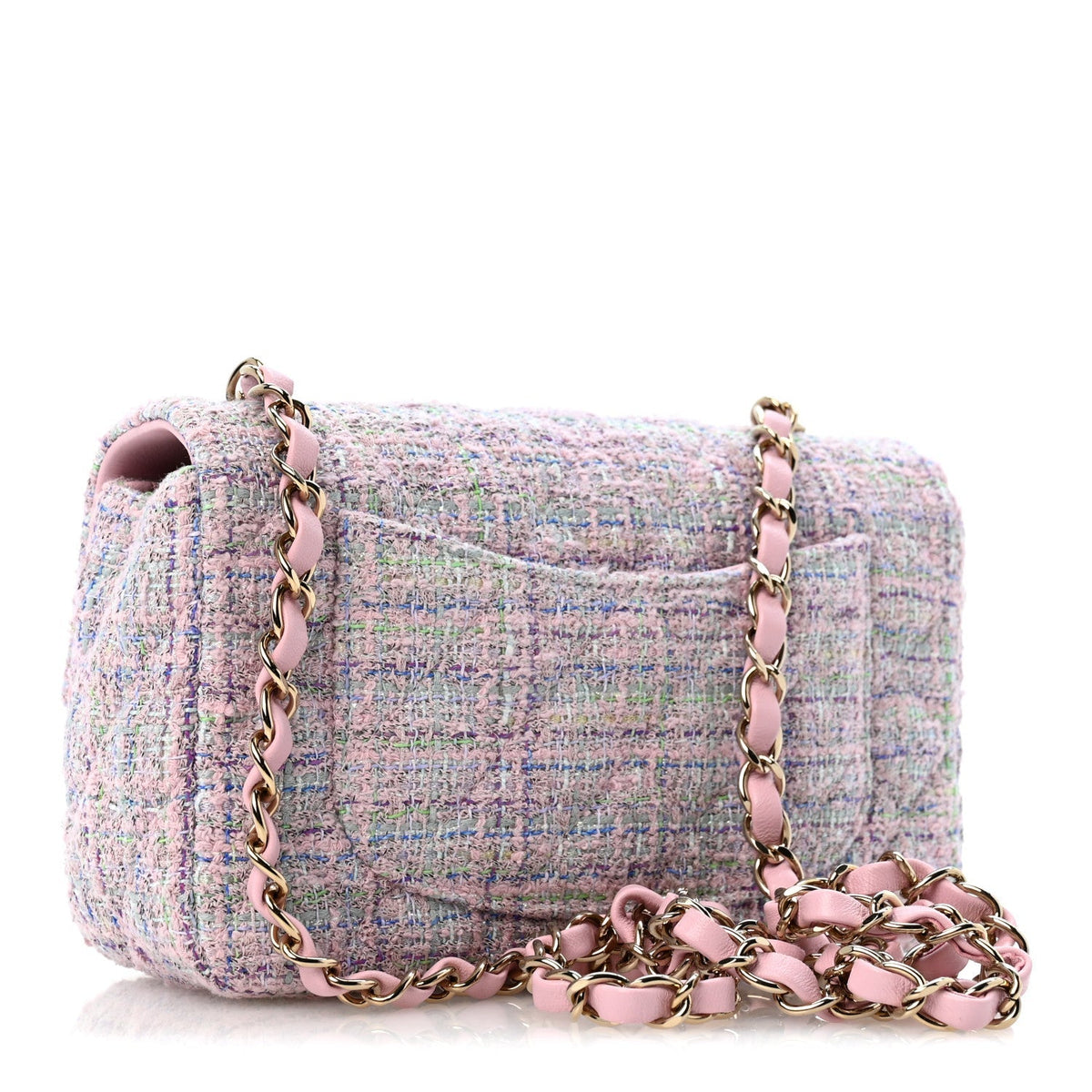 Chanel Tweed Quilted Mini Rectangular Flap Pink Multicolor